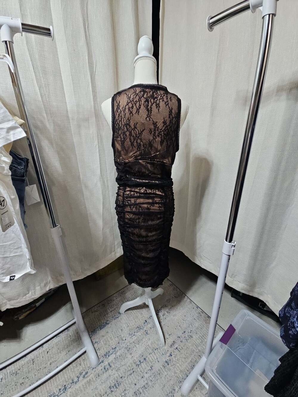 Monteau Los Angeles Black Lace Ruched Two-Piece Set Dress - Picture 3 of 9